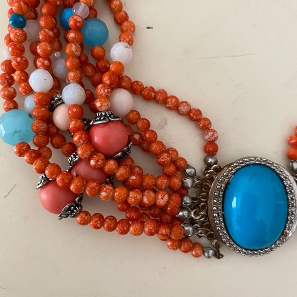 Colorful Orange Marble Beaded Necklace - Picture 2 of 4